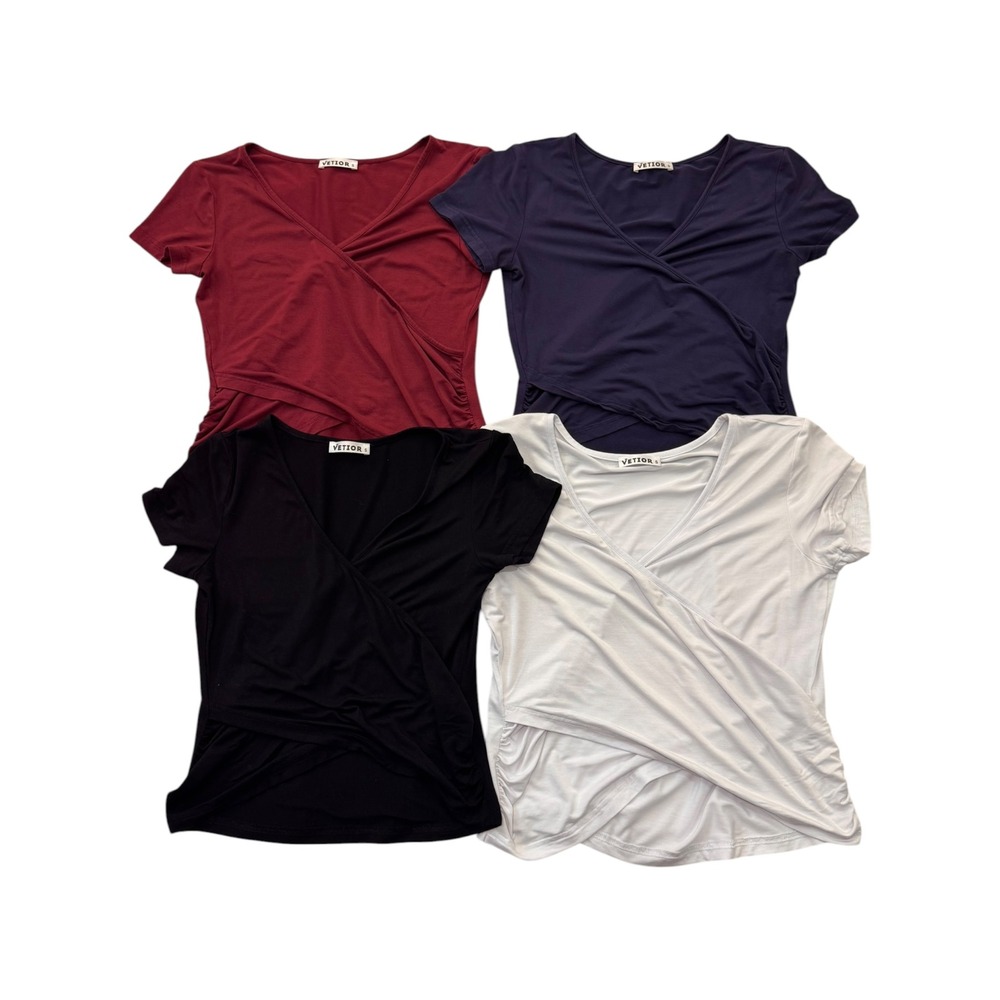 Vetior Bundle of 4 Modal Faux Wrap Crop Tops Size S